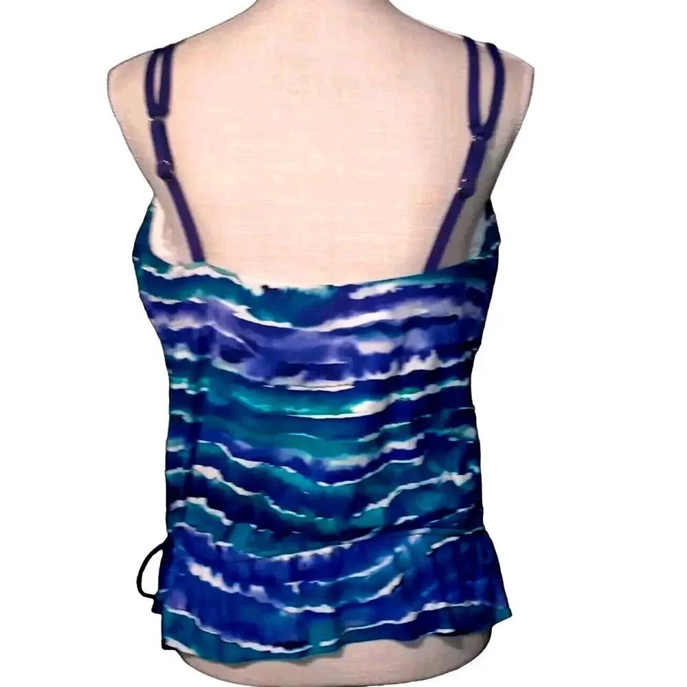 MagicSuit Swimsuit Tankini Top Sz 10 Blue Teal Ruched Underwire Flattering